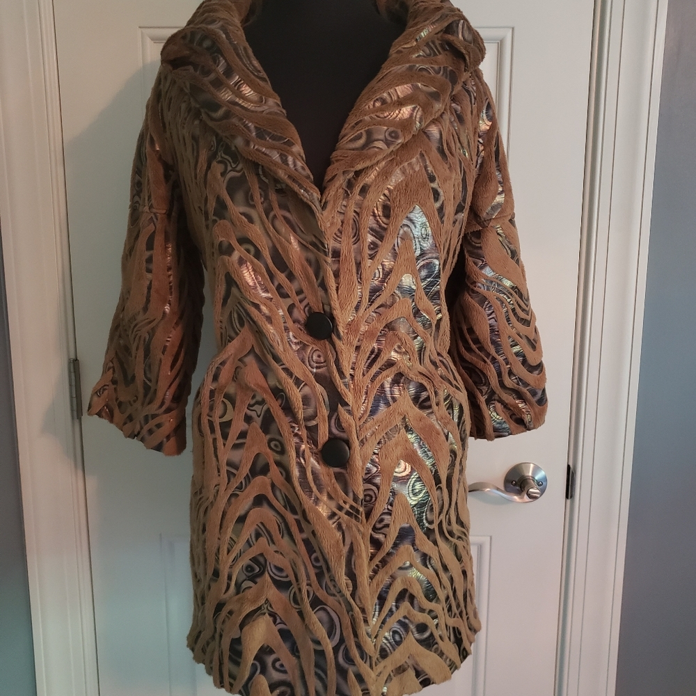 Luii faux fur leather swing coat L